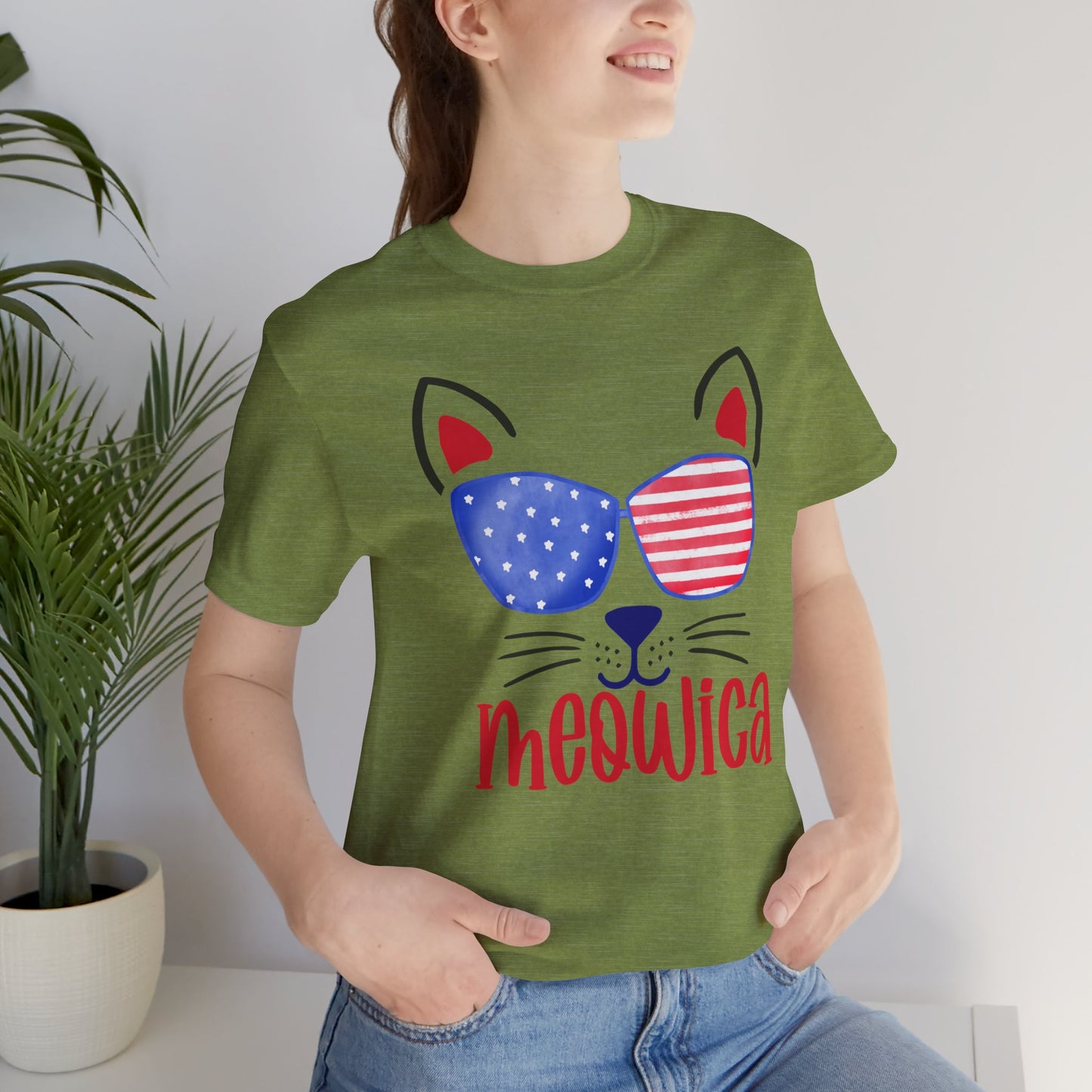 4th of July T-Shirt, Meowica T-shirt,  Fourth of July unisex jersey short sleeve.