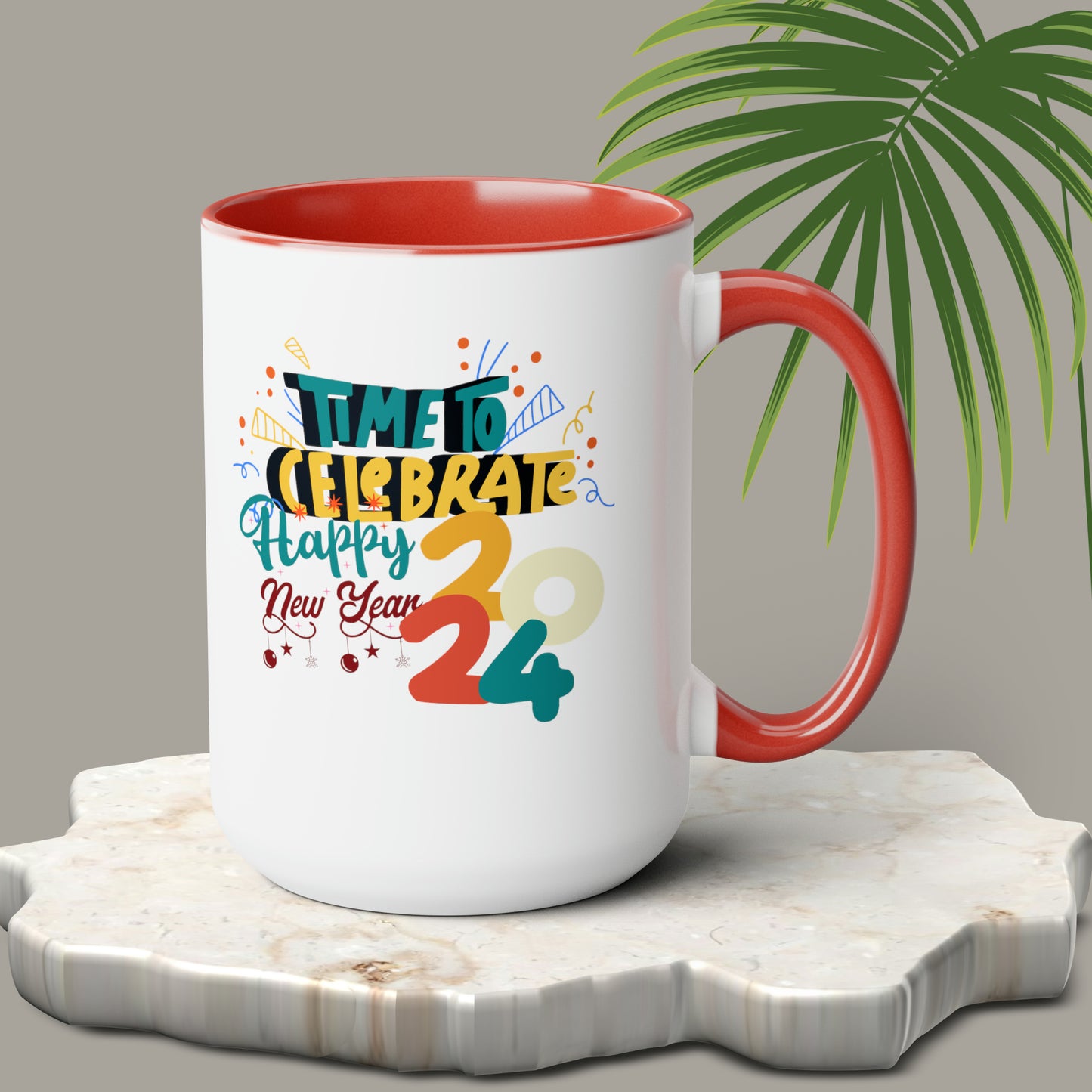 Happy New Year Two-Tone Coffee Mugs, 15oz