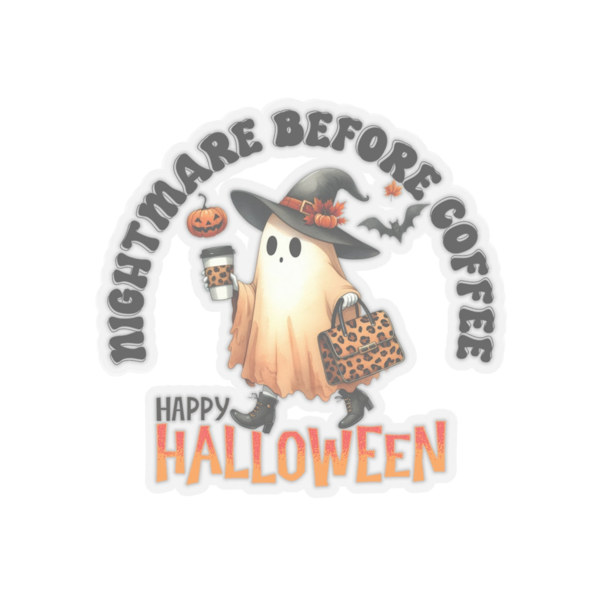 A Nightmare Before Coffee Halloween Kiss-Cut Stickers, Cute Ghost Halloween Kiss-Cut Stickers, Happy Halloween Kiss-Cut Stickers, Spooky Season Kiss-Cut Stickers, Trick Or Treat Halloween Kiss-Cut Stickers.