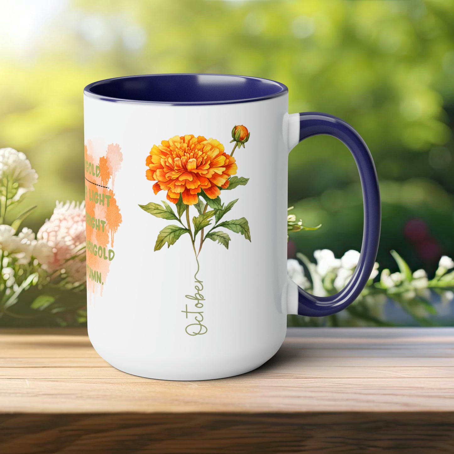 October Birth Month Flower Two-Tone Coffee Mugs, 15oz, Birthday Gift For Her.