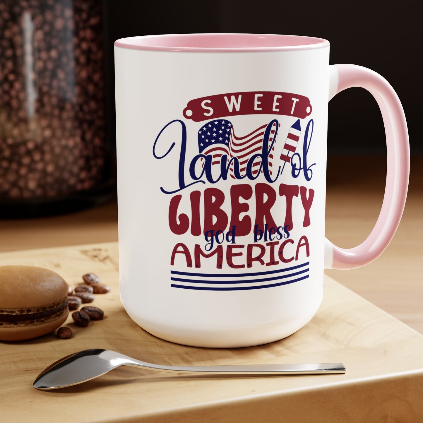 Happy 4th Of July Two -Tone Coffee Mug.15oz. Land Of Liberty Coffee Mug.