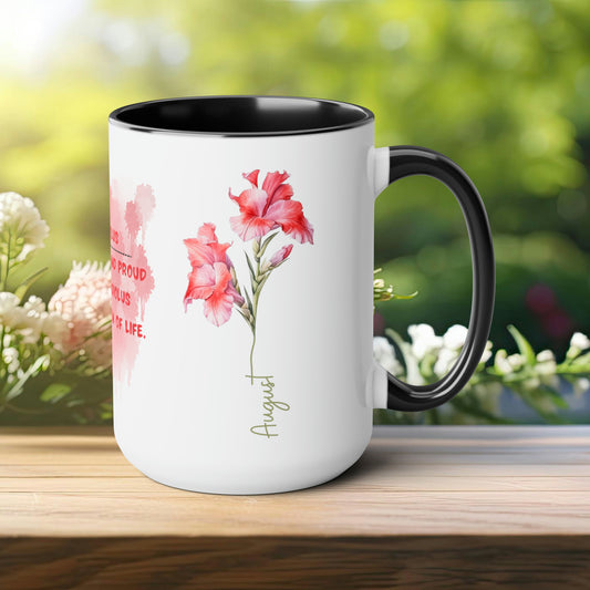 August Birth Month Flower Two-Tone Coffee Mugs, 15oz, Birthday Gift For Her.