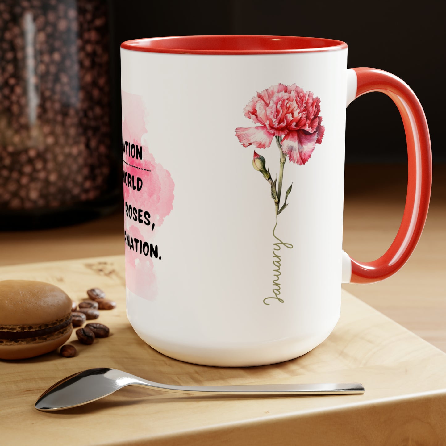 January Birth Month Flower Two-Tone Coffee Mugs, 15oz, Magical Birth Month Flower Mug.