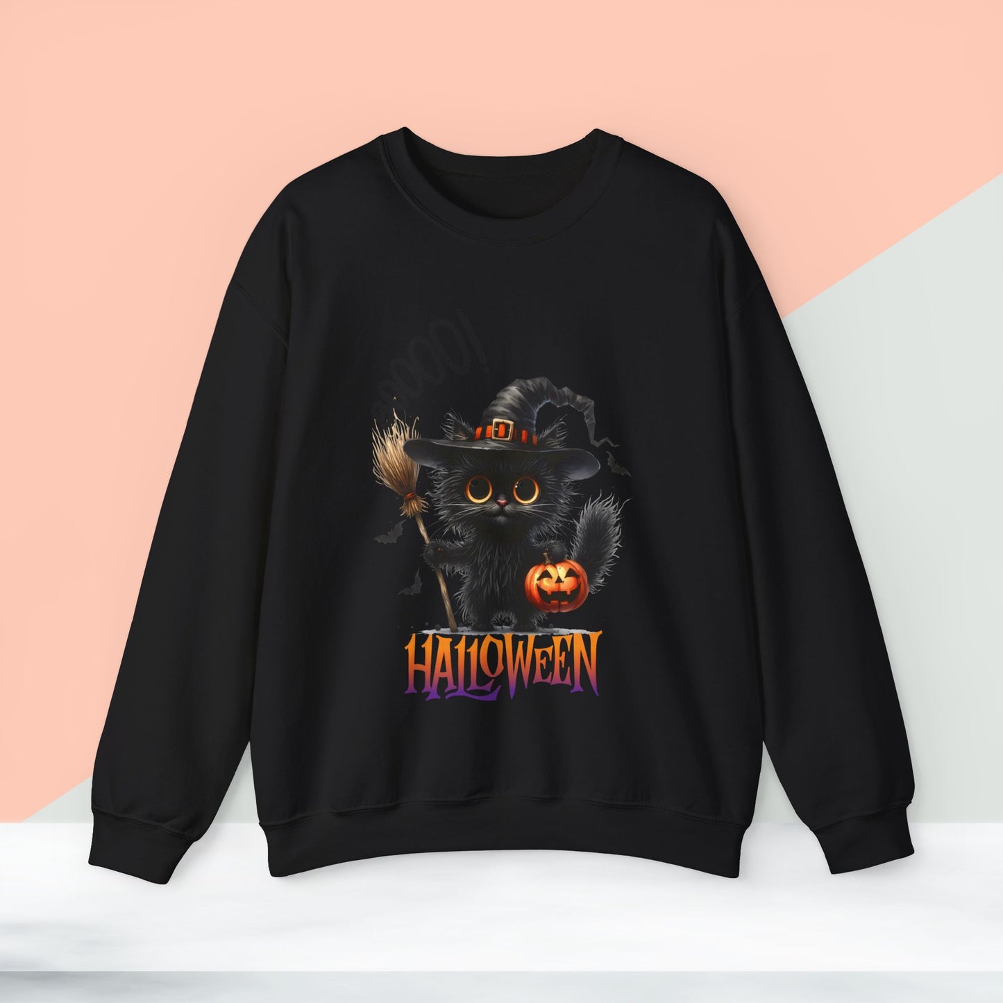 Spooky Cat Halloween Sweatshirt - Unisex Heavy Blend Crewneck, halloween sweatshirt, cute spooky cat sweatshirt.