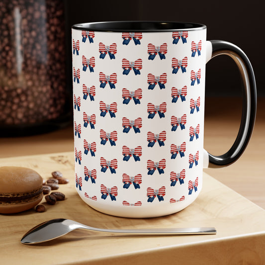 Happy 4th Of July Two -Tone Coffee Mug.15oz.America, Flag, Peace Love America. Proud To Be An American, Red White Blue mug.