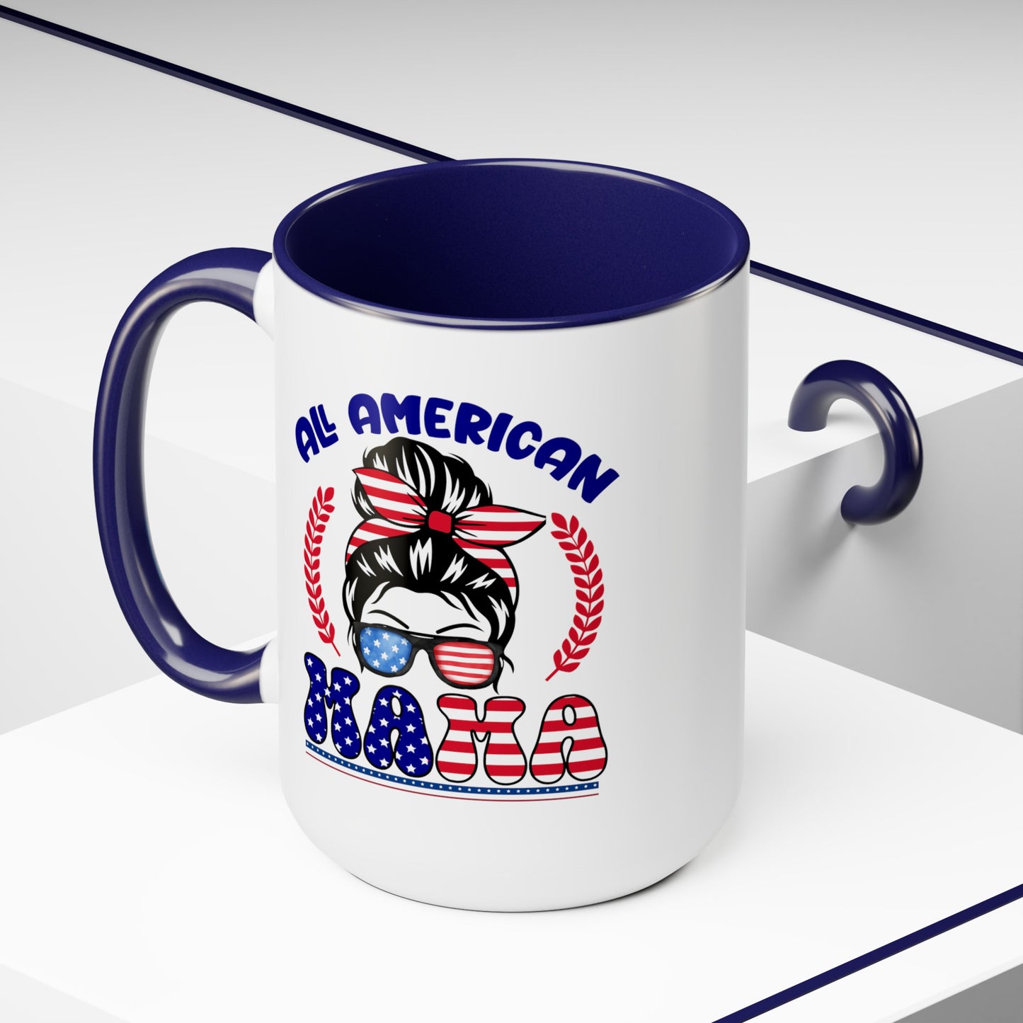 Happy 4th Of July Two -Tone Coffee Mug.15oz. God Bless America Coffee Mug. All American Mama Coffee Mug.