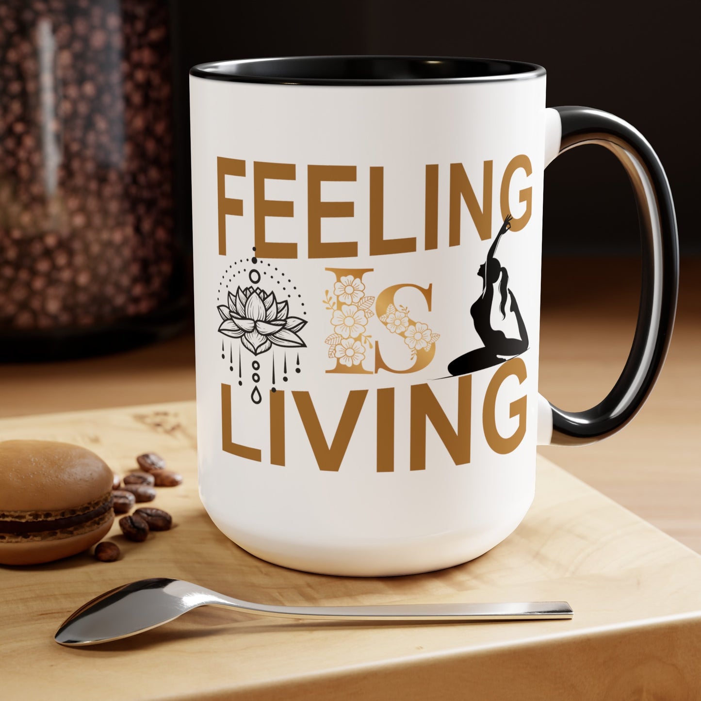 Feeling Is Living Yoga Coffee Mug, Cute Yoga Coffee Mug, Yoga lovers Coffee Mug, Yoga Instructor Gift, Gift For Yoga lover, Gift For Yogi.