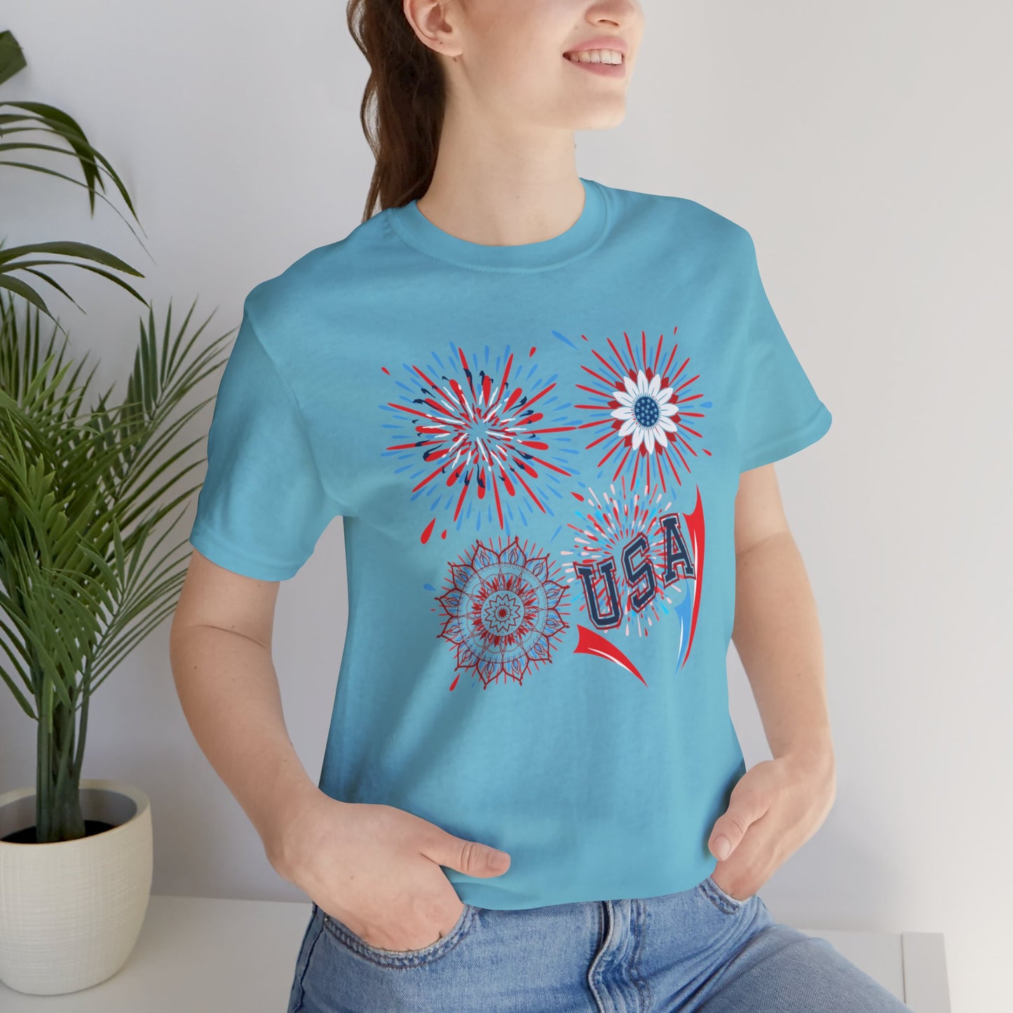 4th of July T-shirt, Red White Blue T-Shirt, Fourth of July unisex jersey short sleeve,  America, Flag, Peace Love America. Proud To Be An American, Red White Blue.