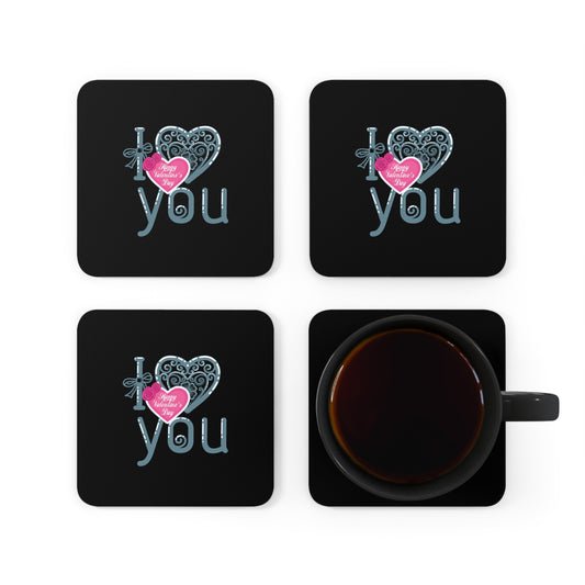Happy Valentines Day Corkwood Coaster Set