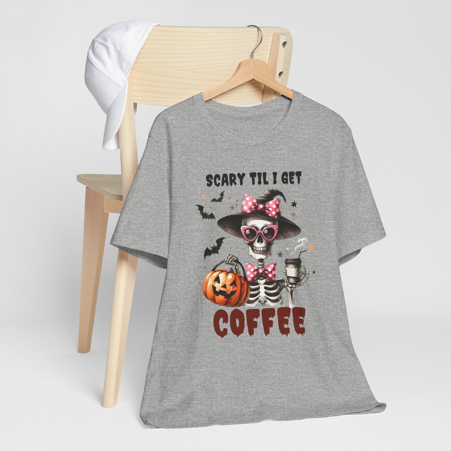 Scary Til I Get Coffee Halloween T-shirt, Happy Halloween T-shirt, Trick Or Treat T-shirt, Halloween T-shirt, Cool Halloween T-shirt, Spooky T-shirt,