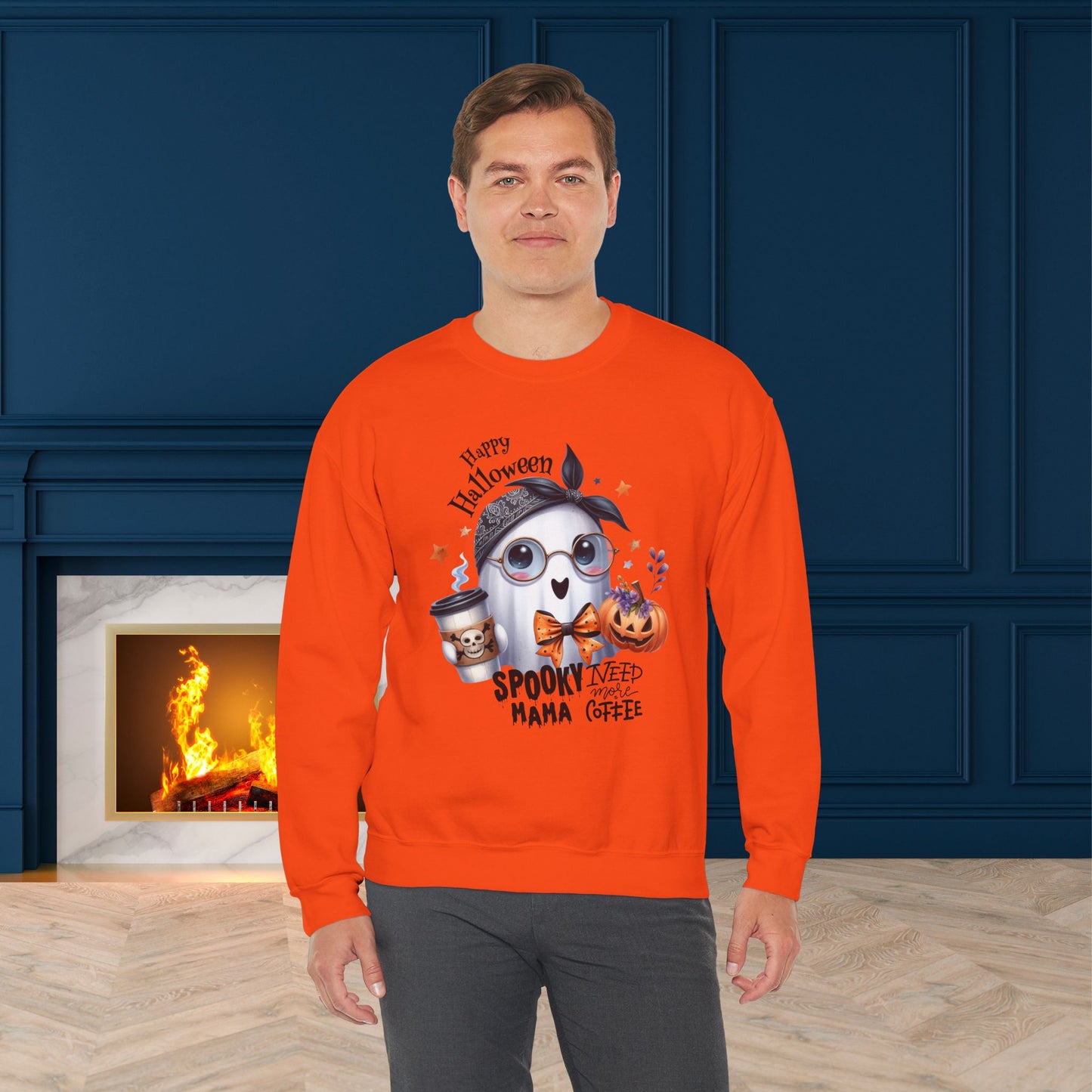 Spooky Mama Halloween Ghost Sweatshirt, Happy Halloween Sweatshirt - Unisex Heavy Blend Crewneck, Halloween Sweatshirt, Cute Spooky Ghost sweatshirt.