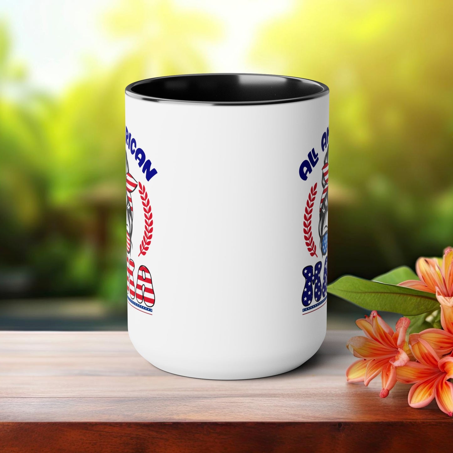 Happy 4th Of July Two -Tone Coffee Mug.15oz. God Bless America Coffee Mug. All American Mama Coffee Mug.