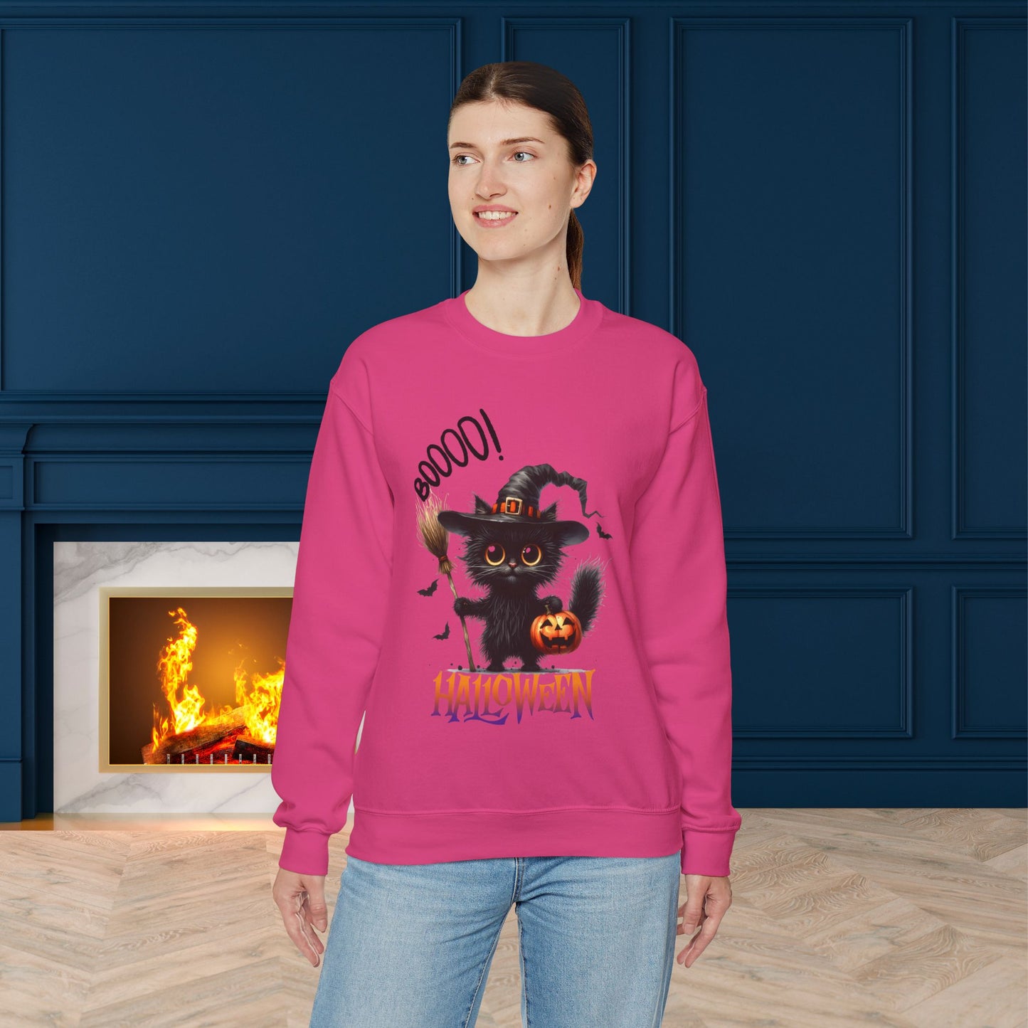 Spooky Cat Halloween Sweatshirt - Unisex Heavy Blend Crewneck, halloween sweatshirt, cute spooky cat sweatshirt.