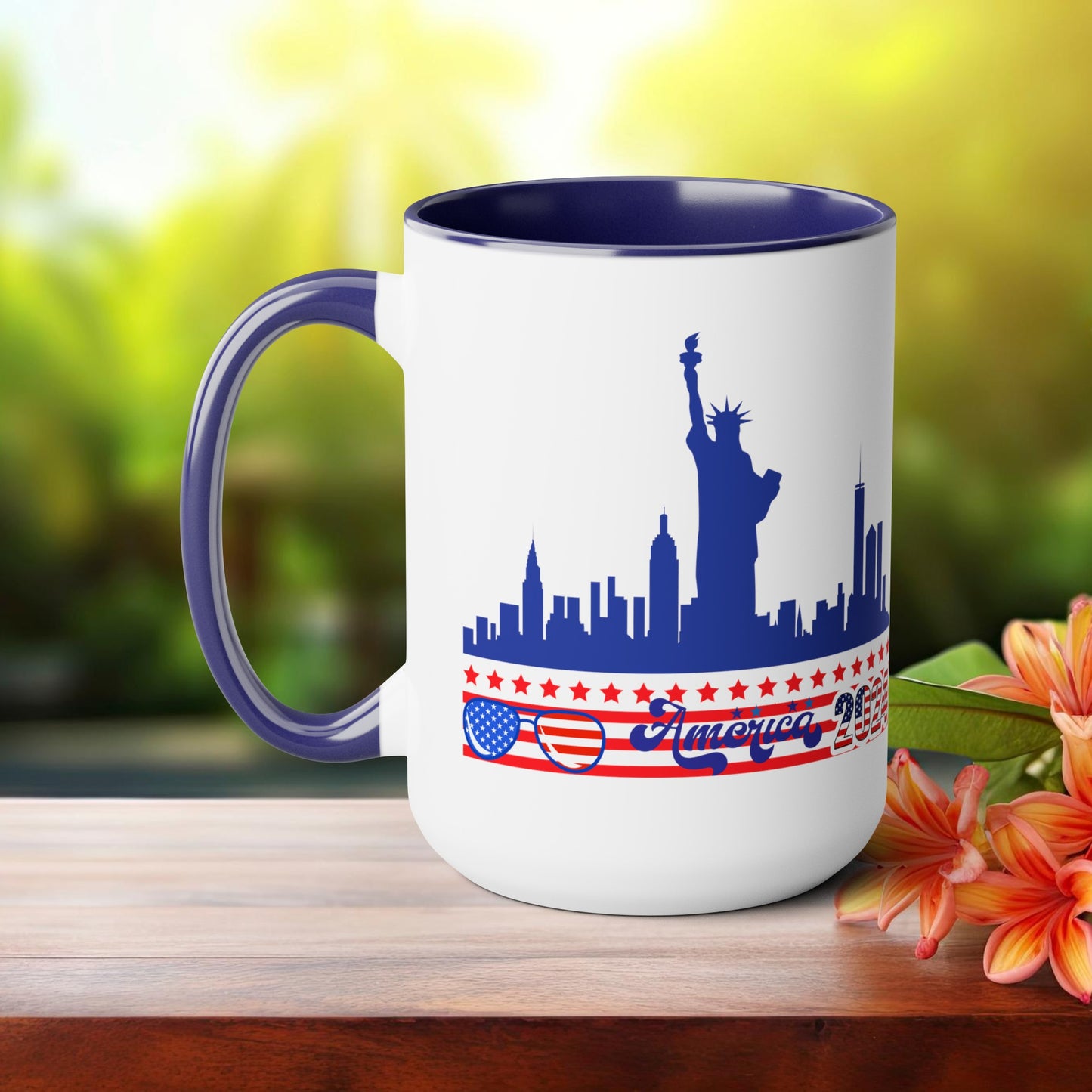 Happy 4th Of July Two -Tone Coffee Mug.15oz. God Bless America Coffee Mug. America 2024 Coffee Mug.