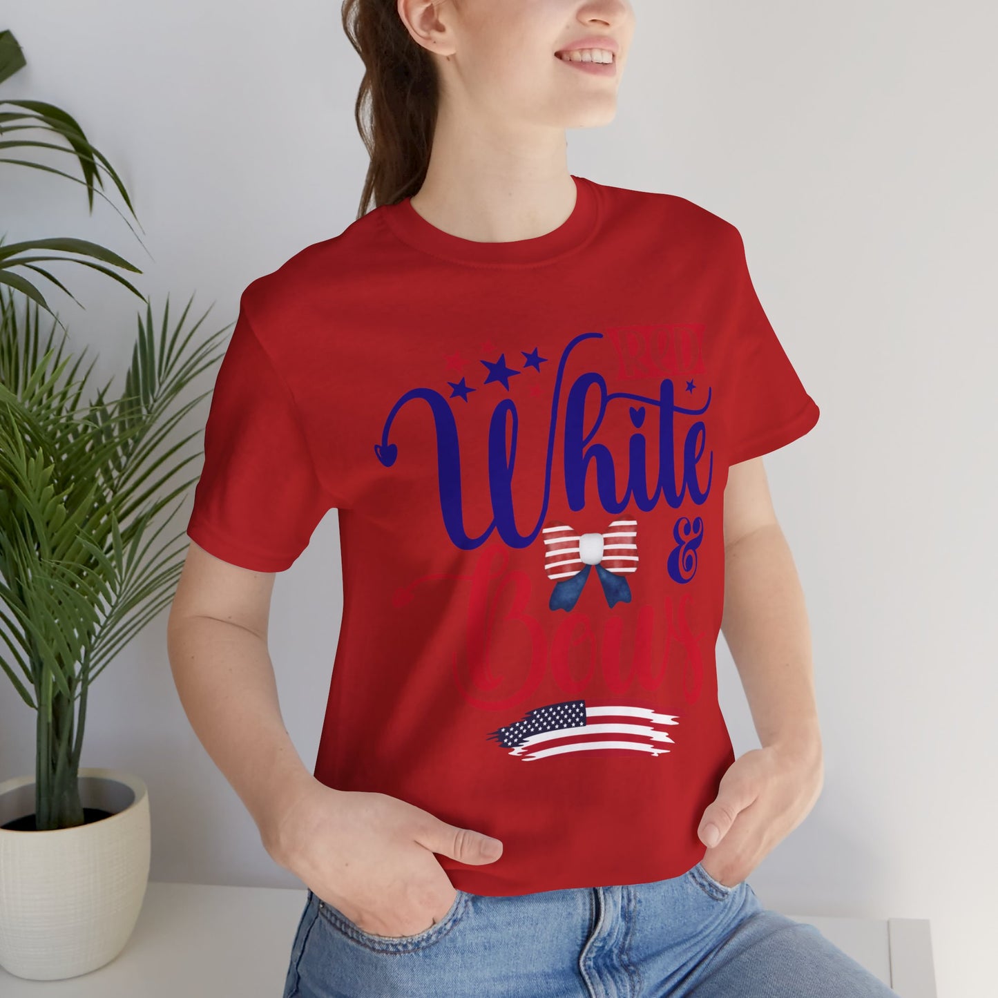 4th of July T-Shirt, Red White & Bows T-Shirt, Fourth of July unisex jersey short sleeve.