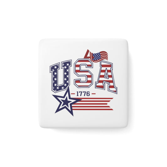 Happy 4th of July Porcelain Magnet, Square, America, Flag, Peace Love America. Proud To Be An American, Red White Blue Magnet, God Bless America Magnet.