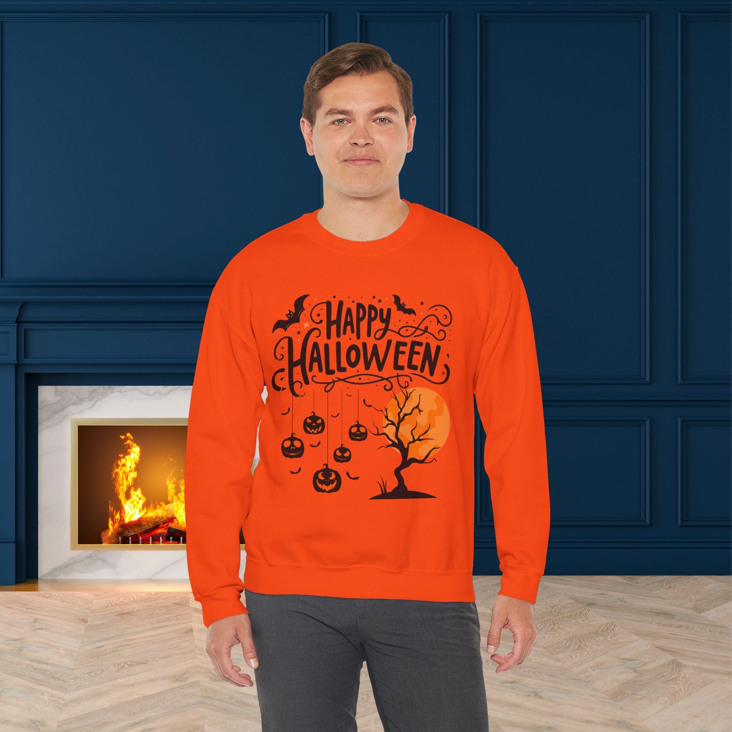 Happy halloween Sweatshirt - Unisex Heavy Blend Crewneck, halloween sweatshirt, cute spooky cat sweatshirt.