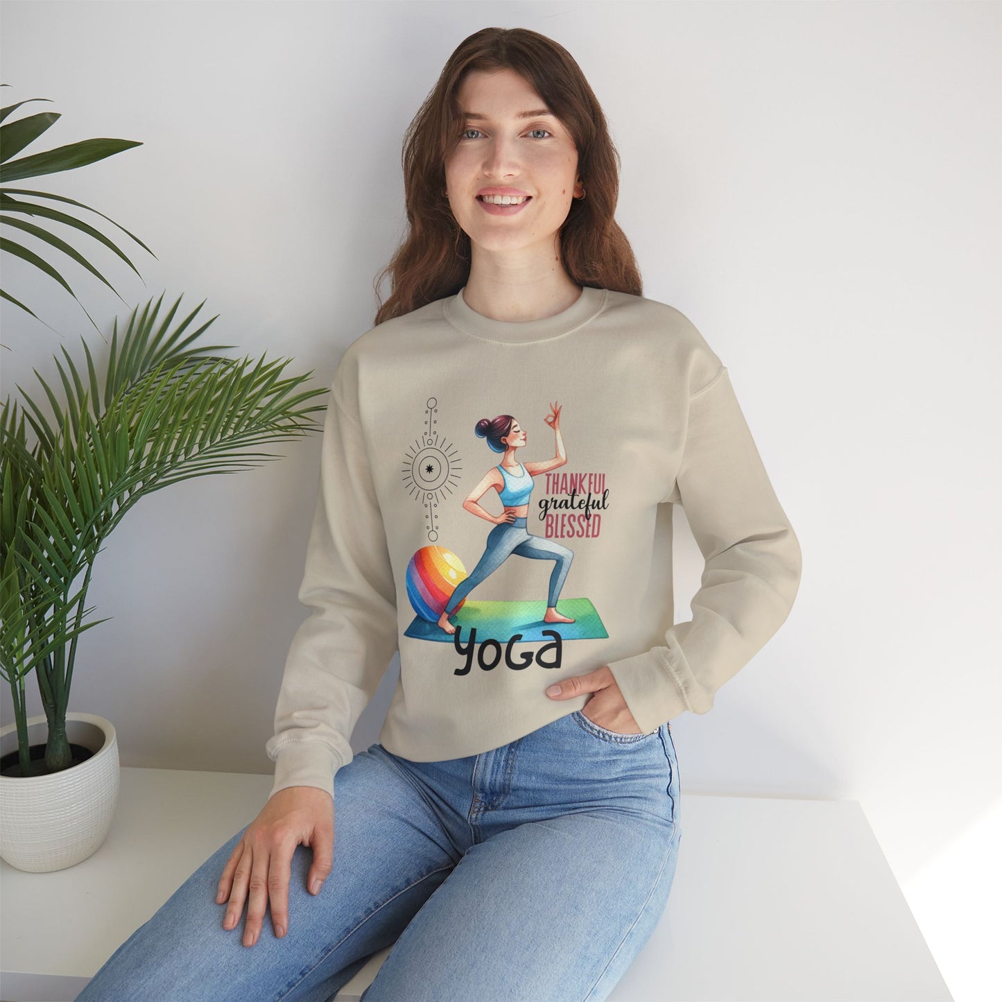 Thankful Grateful Blessed Yoga unisex heavy blend crewneck sweatshirt,Yoga workout Sweatshirt,Yoga lovers Sweatshirt, Yoga Instructor Gift, Gym Sweatshirt, Gift For Yoga lovers, Gift For Yogi.