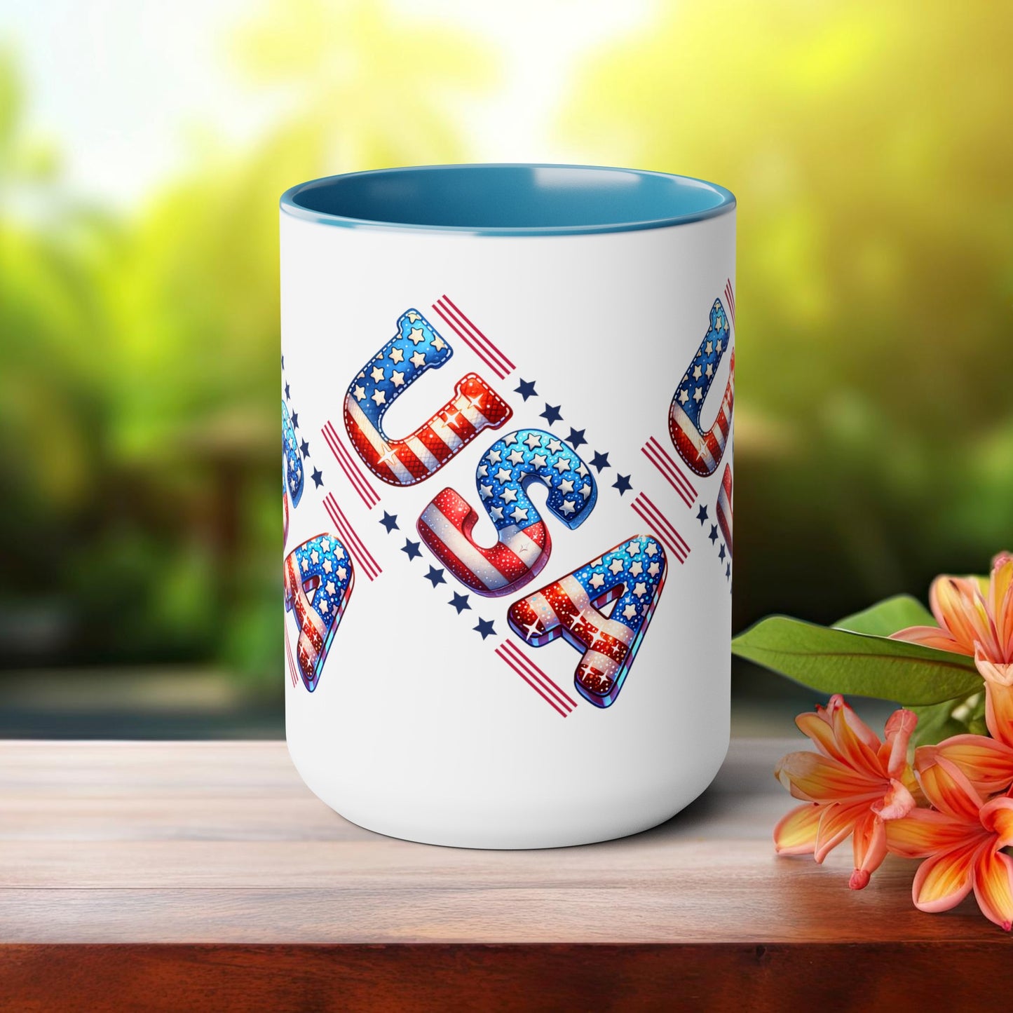 Happy 4th Of July Two -Tone Coffee Mug.15oz. God Bless America Coffee Mug. USA Coffee Mug.