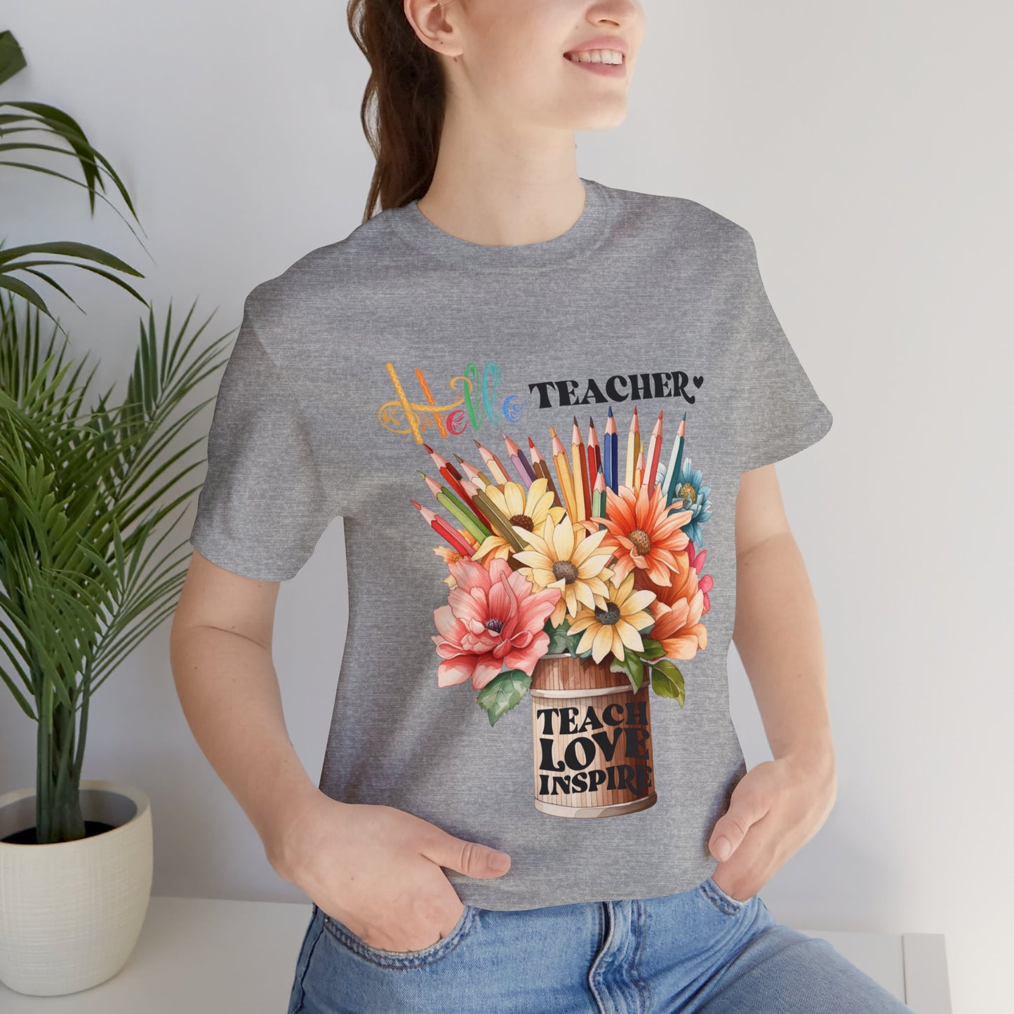 Hello Teacher T-Shirt, Back To School T-Shirt, Teach Love Inspire Teacher Shirt, Teacher Back To school unisex jersey short sleeve.First Day Vibes T-Shirt.