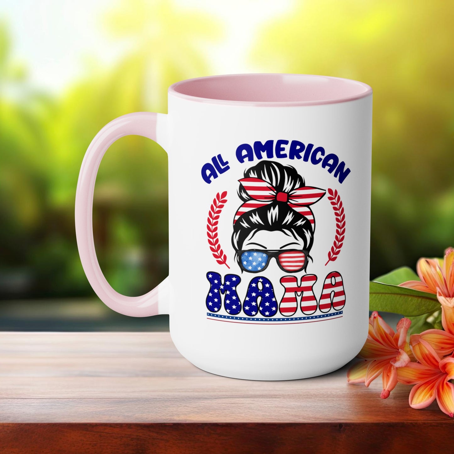 Happy 4th Of July Two -Tone Coffee Mug.15oz. God Bless America Coffee Mug. All American Mama Coffee Mug.