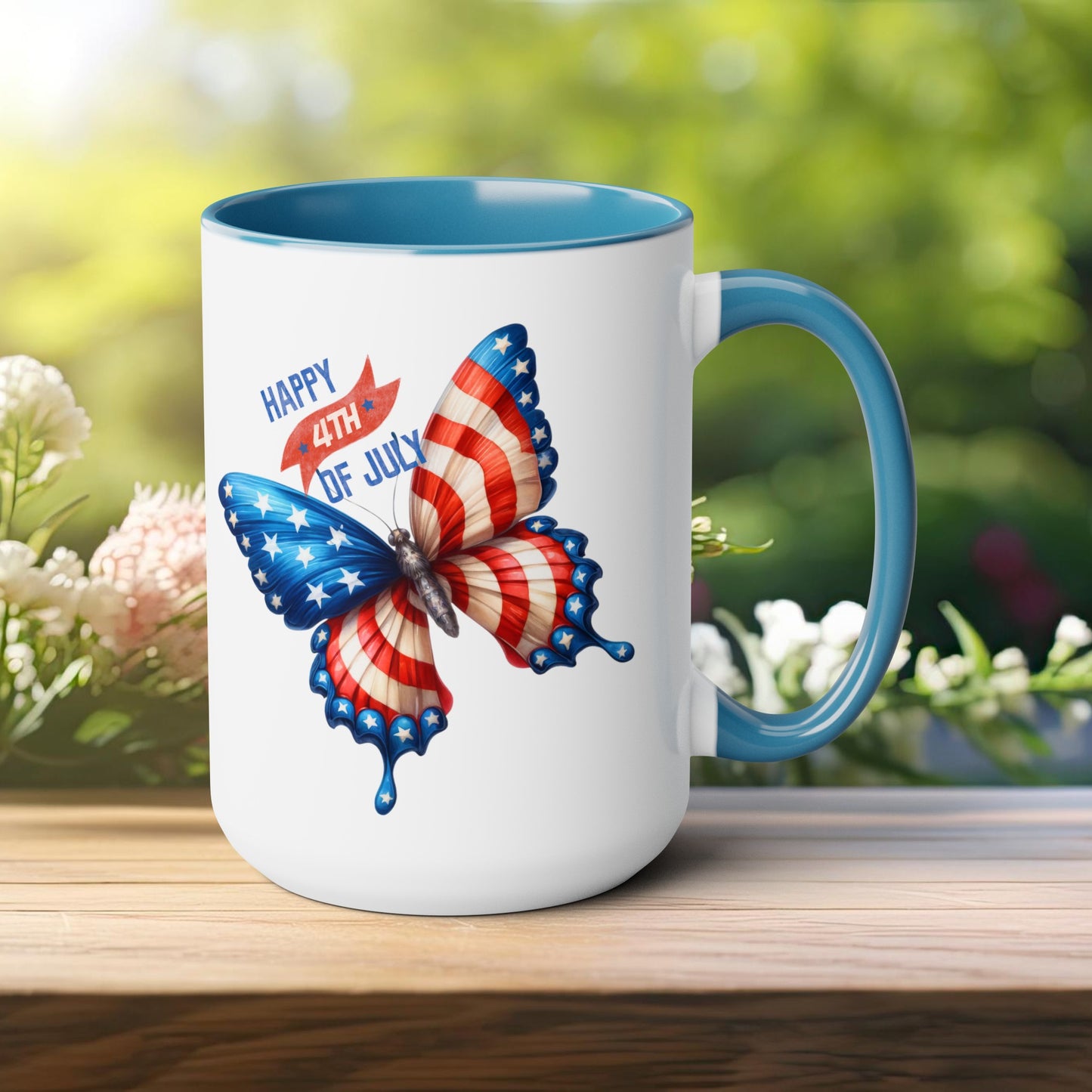 Happy 4th Of July Two -Tone Coffee Mug.15oz. God Bless America Coffee Mug. USA Coffee Mug.