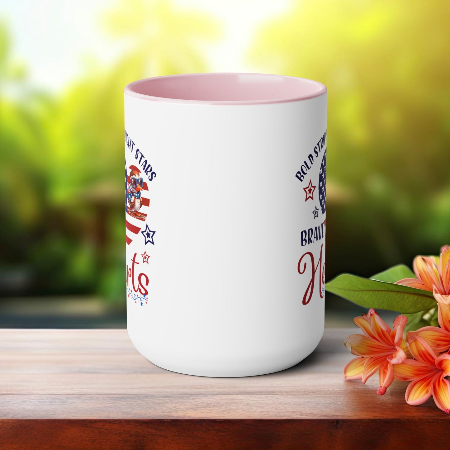 Happy 4th Of July Two -Tone Coffee Mug.15oz. Happy Independence Day Coffee Mug. America, Red White Blue, Flag,Peace Love America. Proud To Be An American