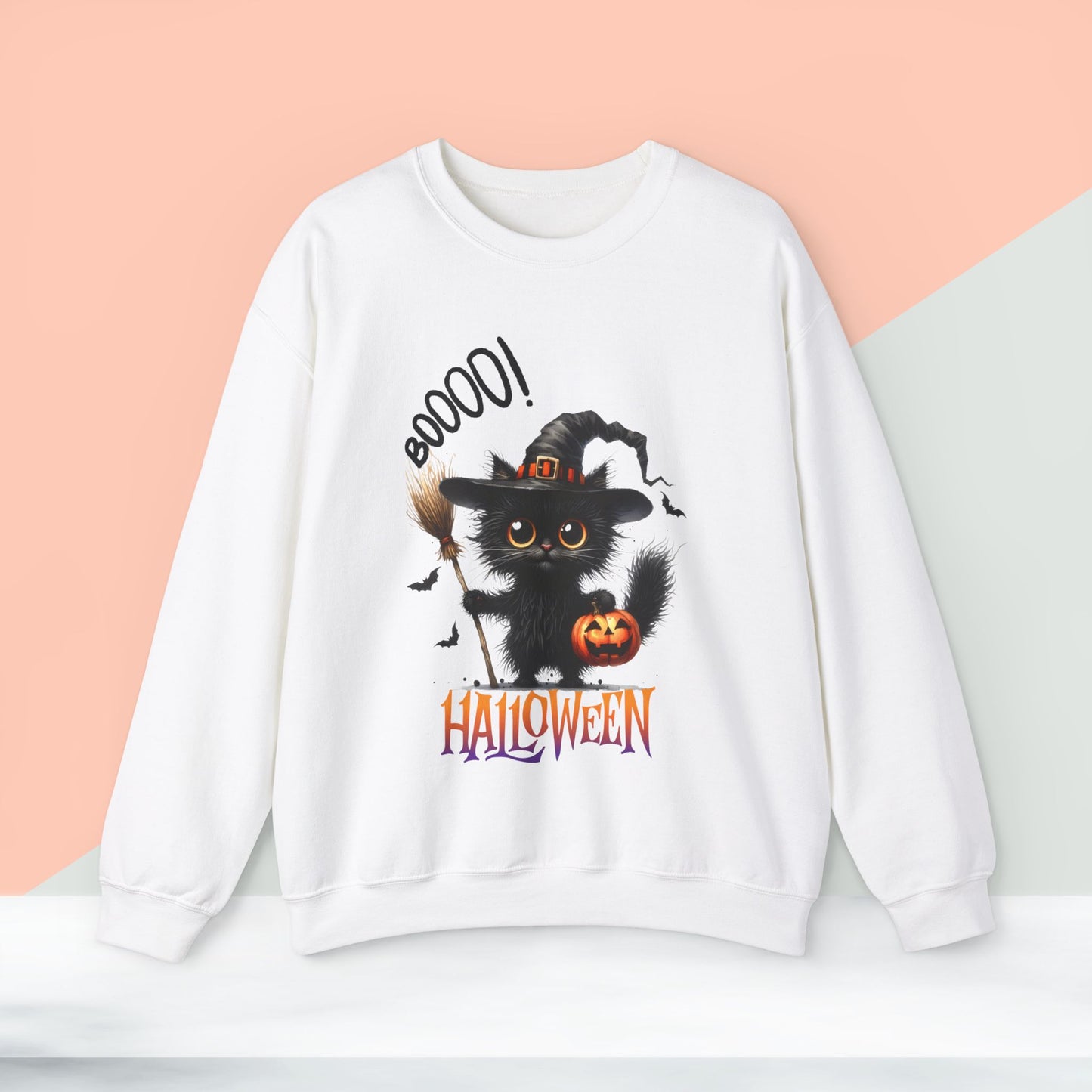 Spooky Cat Halloween Sweatshirt - Unisex Heavy Blend Crewneck, halloween sweatshirt, cute spooky cat sweatshirt.