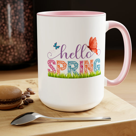 Hello Spring Two-Tone Coffee Mugs, 15oz
