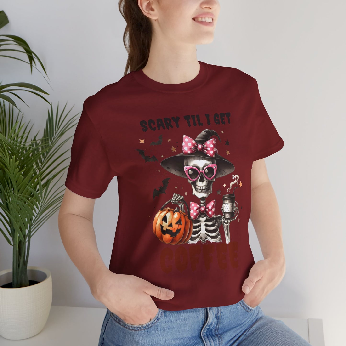 Scary Til I Get Coffee Halloween T-shirt, Happy Halloween T-shirt, Trick Or Treat T-shirt, Halloween T-shirt, Cool Halloween T-shirt, Spooky T-shirt,