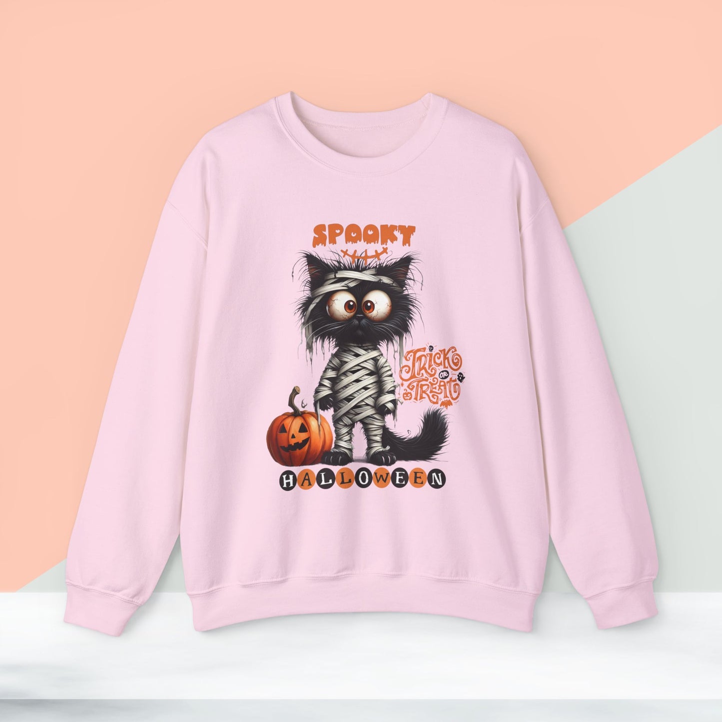 Spooky Halloween Cat Sweatshirt, Happy Halloween Sweatshirt - Unisex Heavy Blend Crewneck, Halloween Sweatshirt, Cute Spooky Ghost sweatshirt.