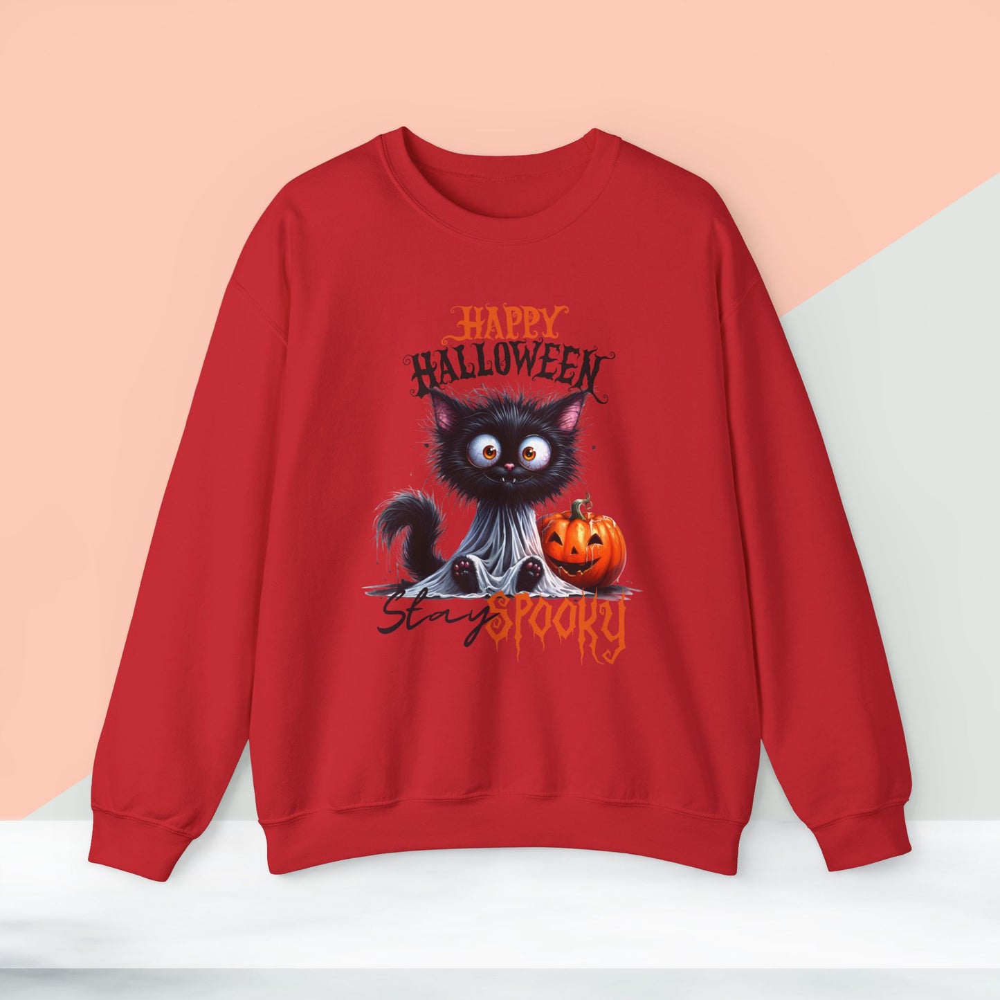 Stay spooky Halloween Sweatshirt - Unisex Heavy Blend Crewneck, halloween sweatshirt, cute spooky cat sweatshirt.