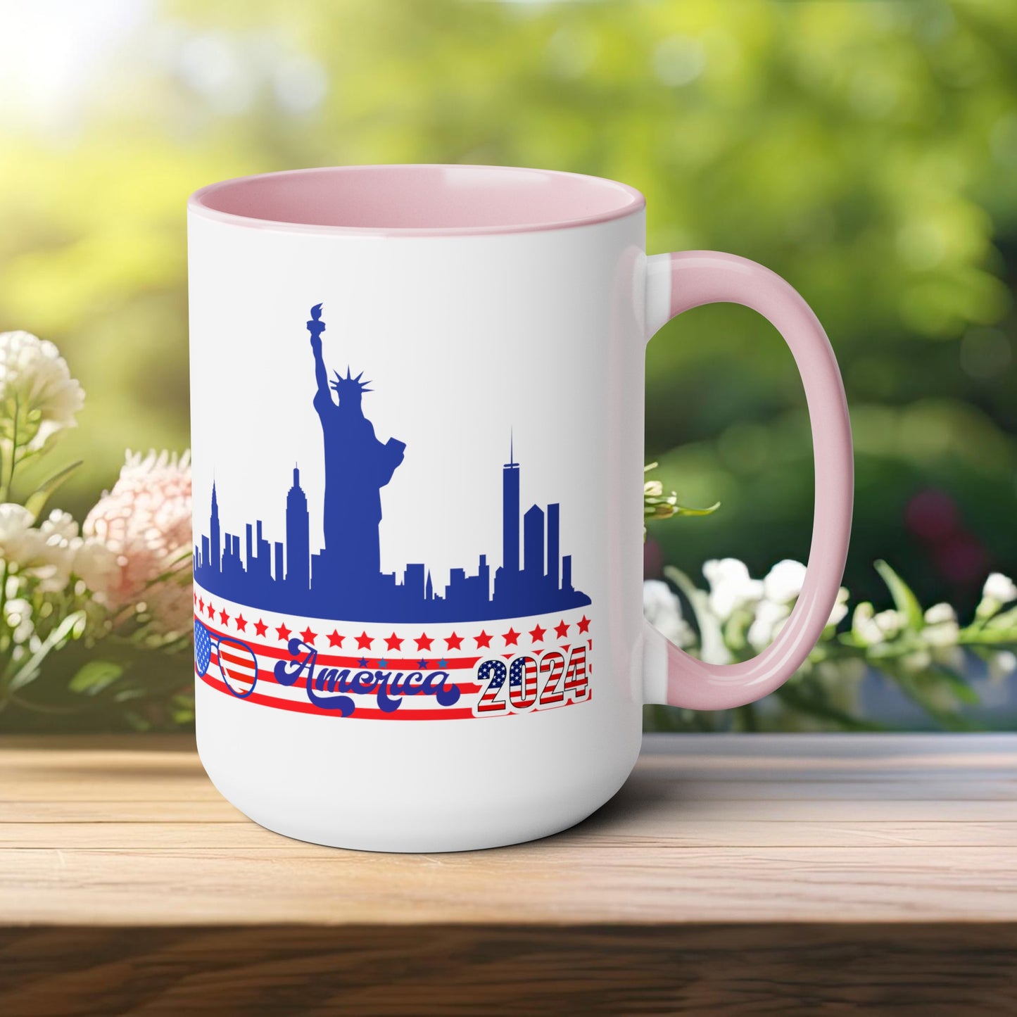 Happy 4th Of July Two -Tone Coffee Mug.15oz. God Bless America Coffee Mug. America 2024 Coffee Mug.