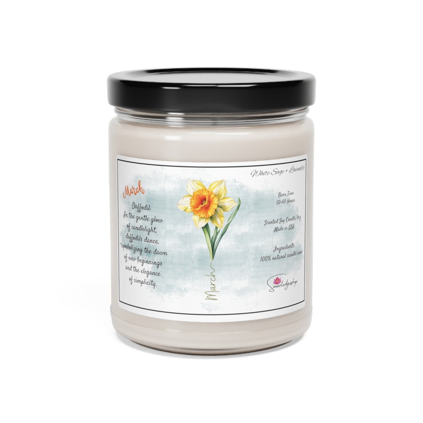 March Birth month Flower Scented Soy Candle, 9oz