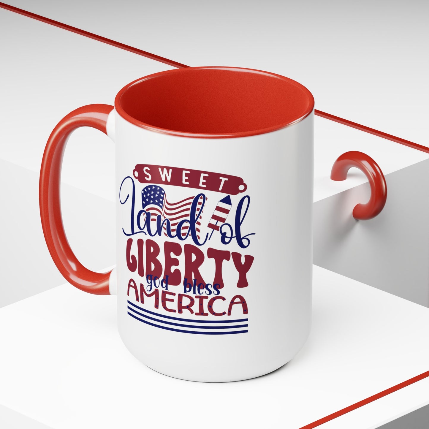 Happy 4th Of July Two -Tone Coffee Mug.15oz. Land Of Liberty Coffee Mug.