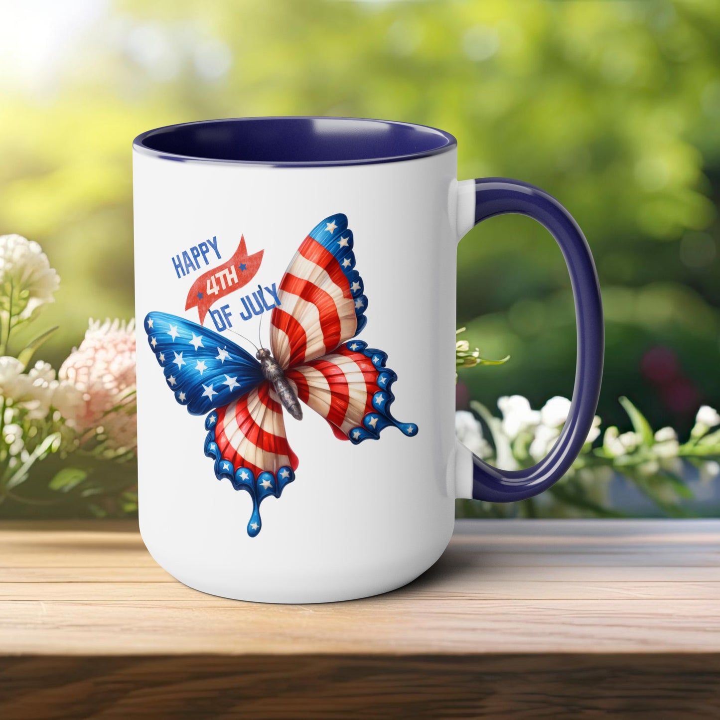 Happy 4th Of July Two -Tone Coffee Mug.15oz. God Bless America Coffee Mug. USA Coffee Mug.