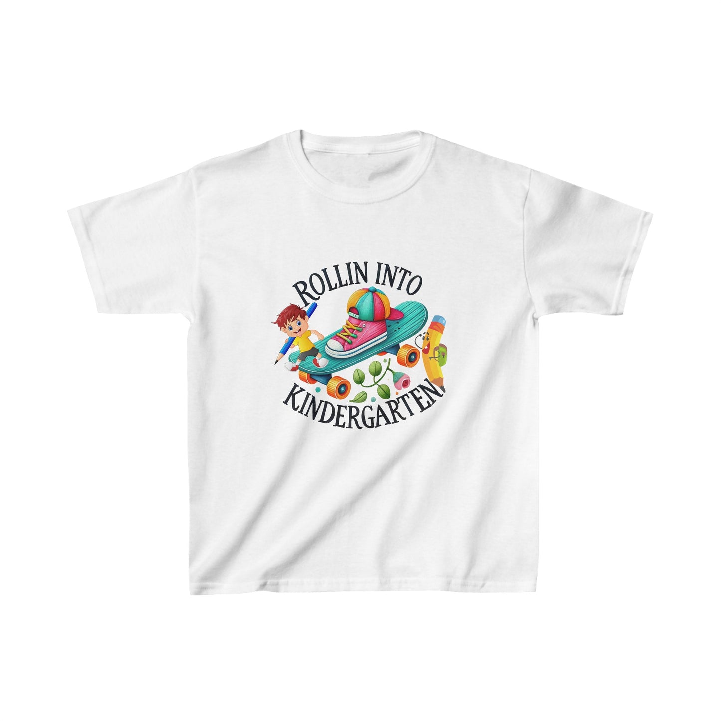 Rolling Into Kindergarten Back To School Kids Heavy Cotton™ Tee, Back to school Kids Shirt, 1st Day Of School Shirt, Back To School Cotton T-Shirt.