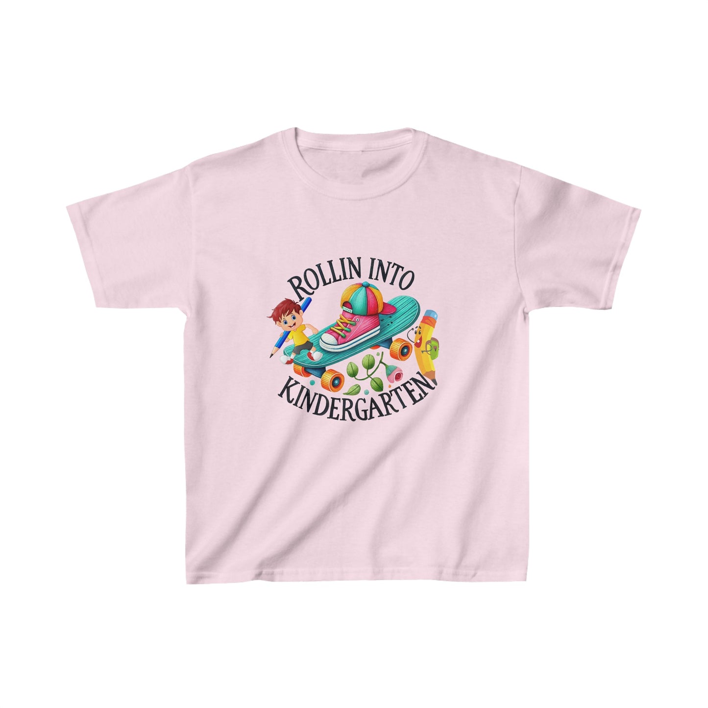 Rolling Into Kindergarten Back To School Kids Heavy Cotton™ Tee, Back to school Kids Shirt, 1st Day Of School Shirt, Back To School Cotton T-Shirt.