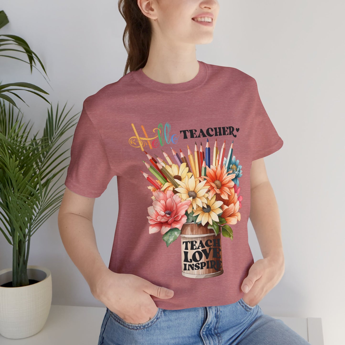 Hello Teacher T-Shirt, Back To School T-Shirt, Teach Love Inspire Teacher Shirt, Teacher Back To school unisex jersey short sleeve.First Day Vibes T-Shirt.