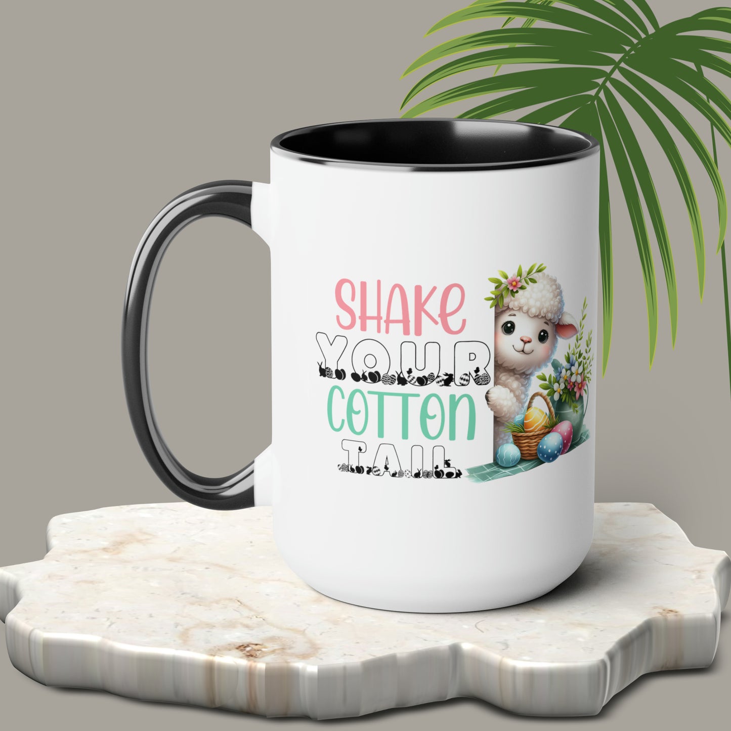 Shake Your Cotton Tail Two-Tone Coffee Mugs, 15oz