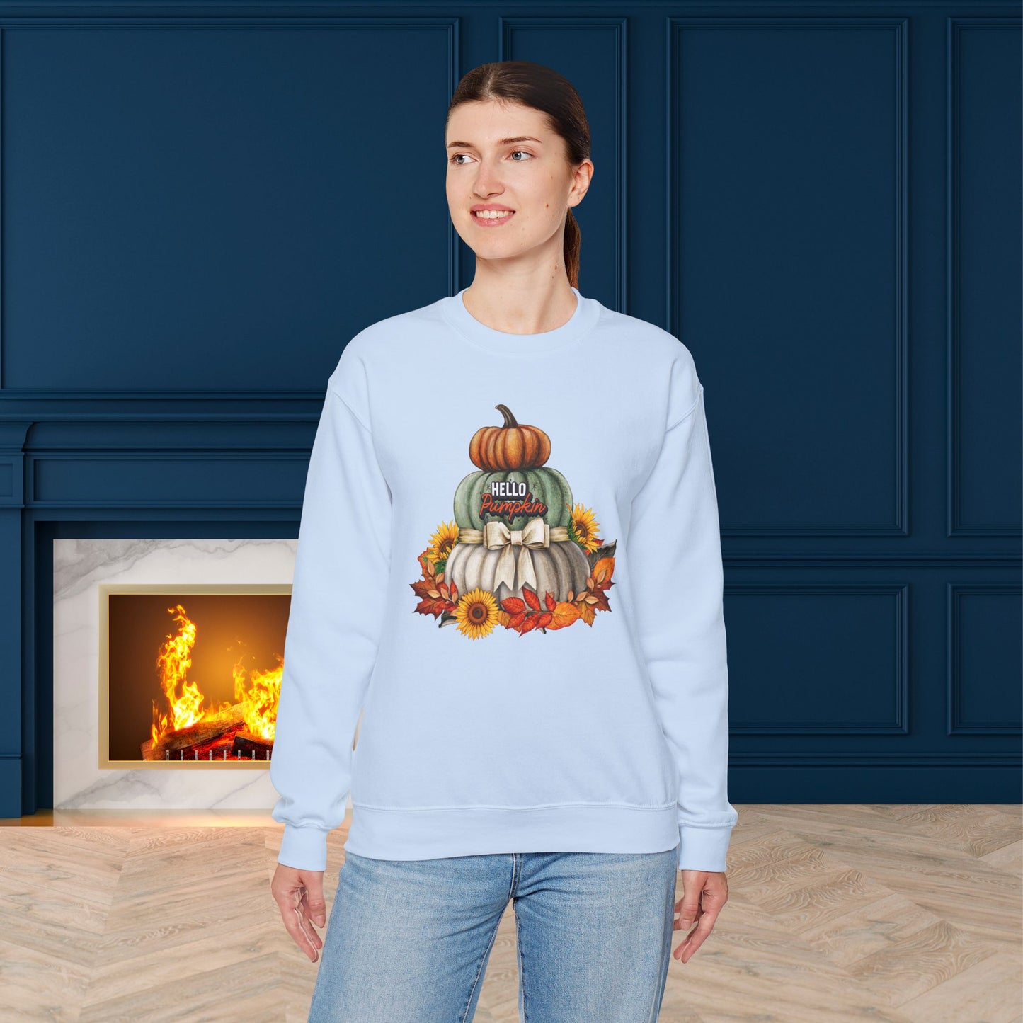 Hello Pumpkin Thanksgiving Turkey Sweatshirt - Unisex Heavy Blend, Happy Thanksgiving2024 Sweatshirt, Thanksgiving Gift, Festive Sweatshirt.