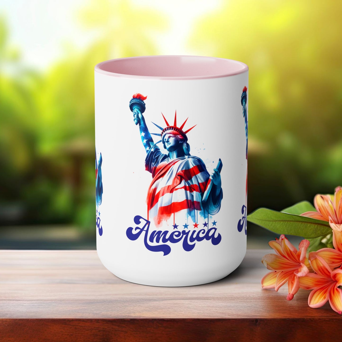 Happy 4th Of July Two -Tone Coffee Mug.15oz. God Bless America Coffee Mug. USA Coffee Mug.