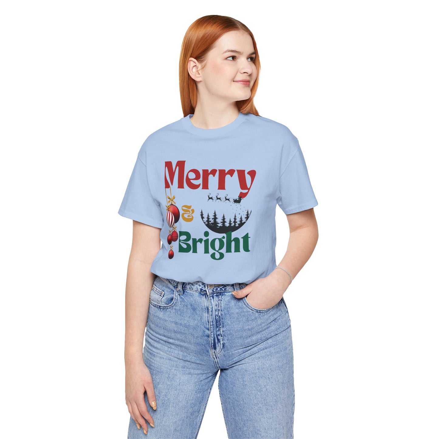 merry & Bright Unisex Tee, Christmas Shirt, Christmas Outfit, Merry Christmas T-shirt, Merry Christmas 2024 T-shirt, Christmas Gift, Family Holiday Outfit.