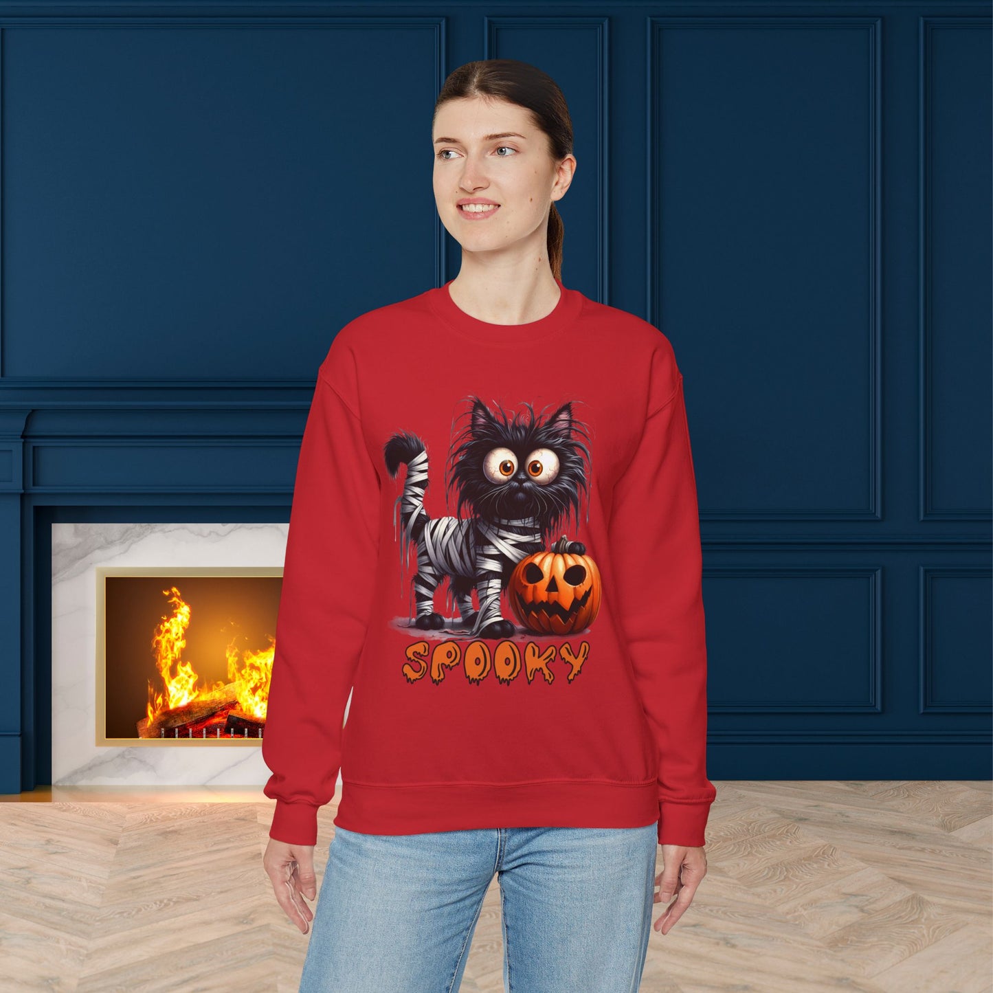 Spooky Cat Halloween Sweatshirt - Unisex Heavy Blend Crewneck, halloween sweatshirt, cute spooky cat sweatshirt.