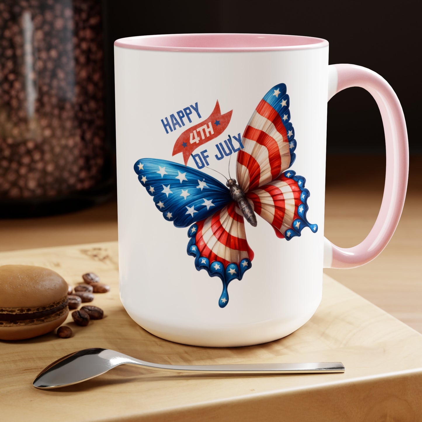 Happy 4th Of July Two -Tone Coffee Mug.15oz. God Bless America Coffee Mug. USA Coffee Mug.