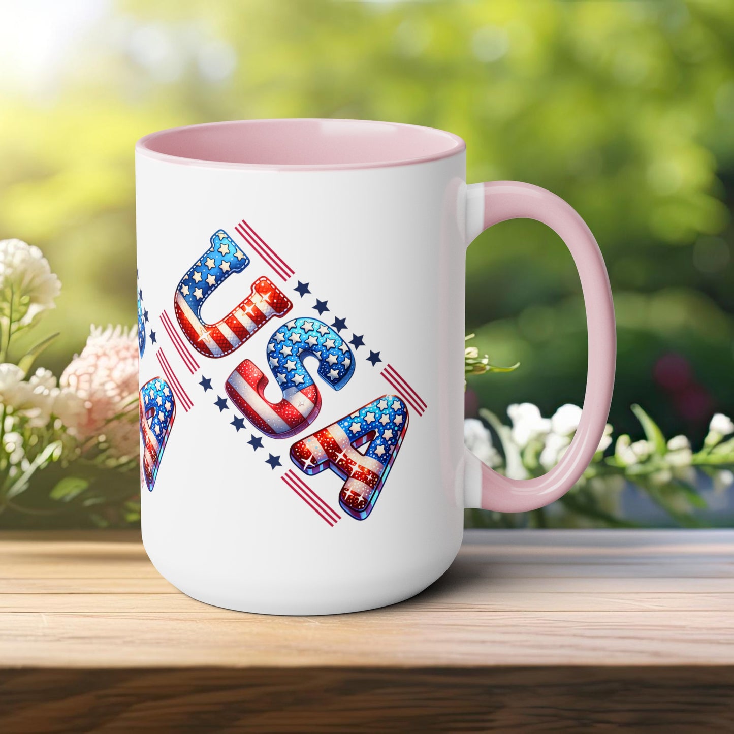 Happy 4th Of July Two -Tone Coffee Mug.15oz. God Bless America Coffee Mug. USA Coffee Mug.