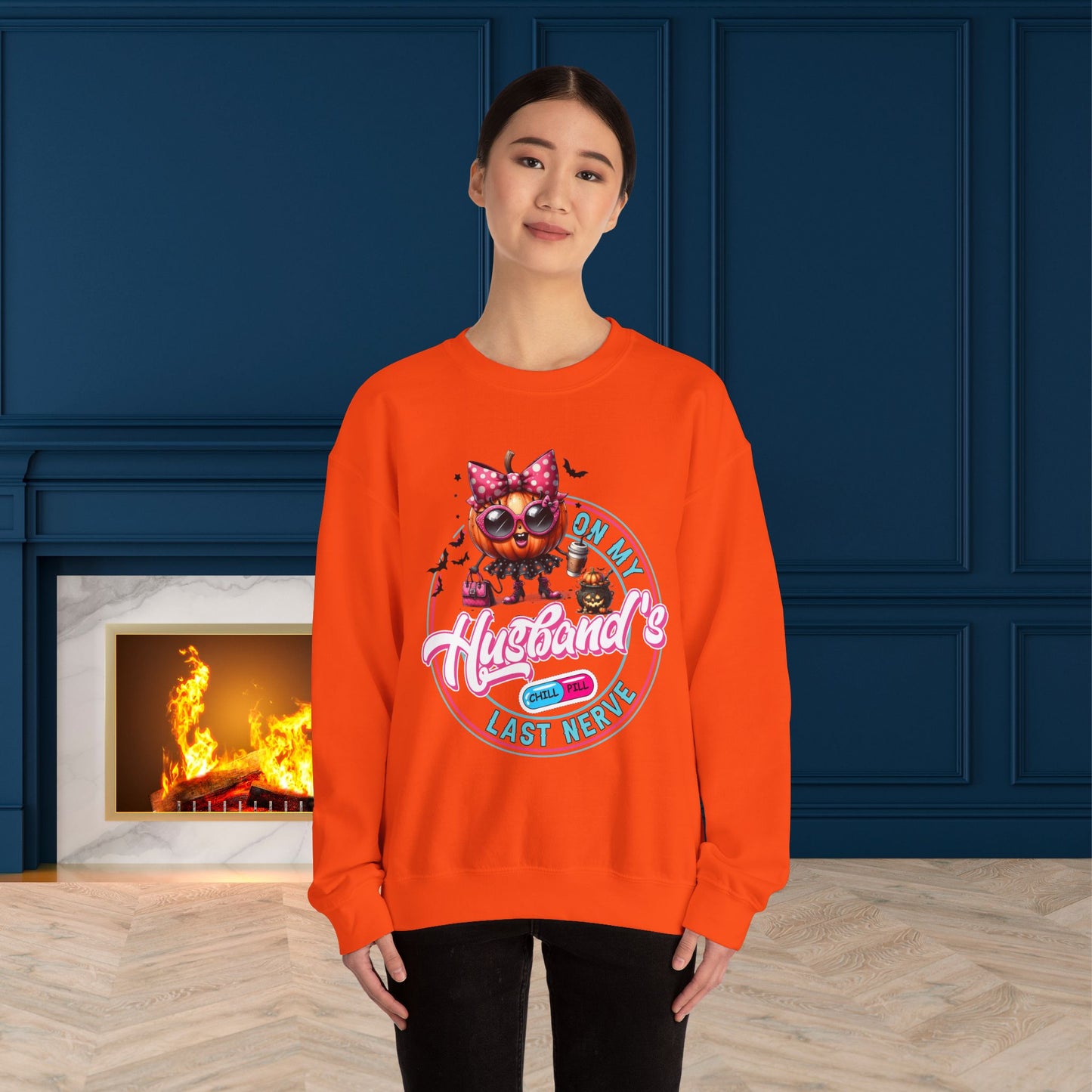 On My Husband's Last Nerve Halloween Sweatshirt, Happy Halloween Sweatshirt - Unisex Heavy Blend Crewneck, Halloween Sweatshirt, Cute Spooky Ghost sweatshirt.