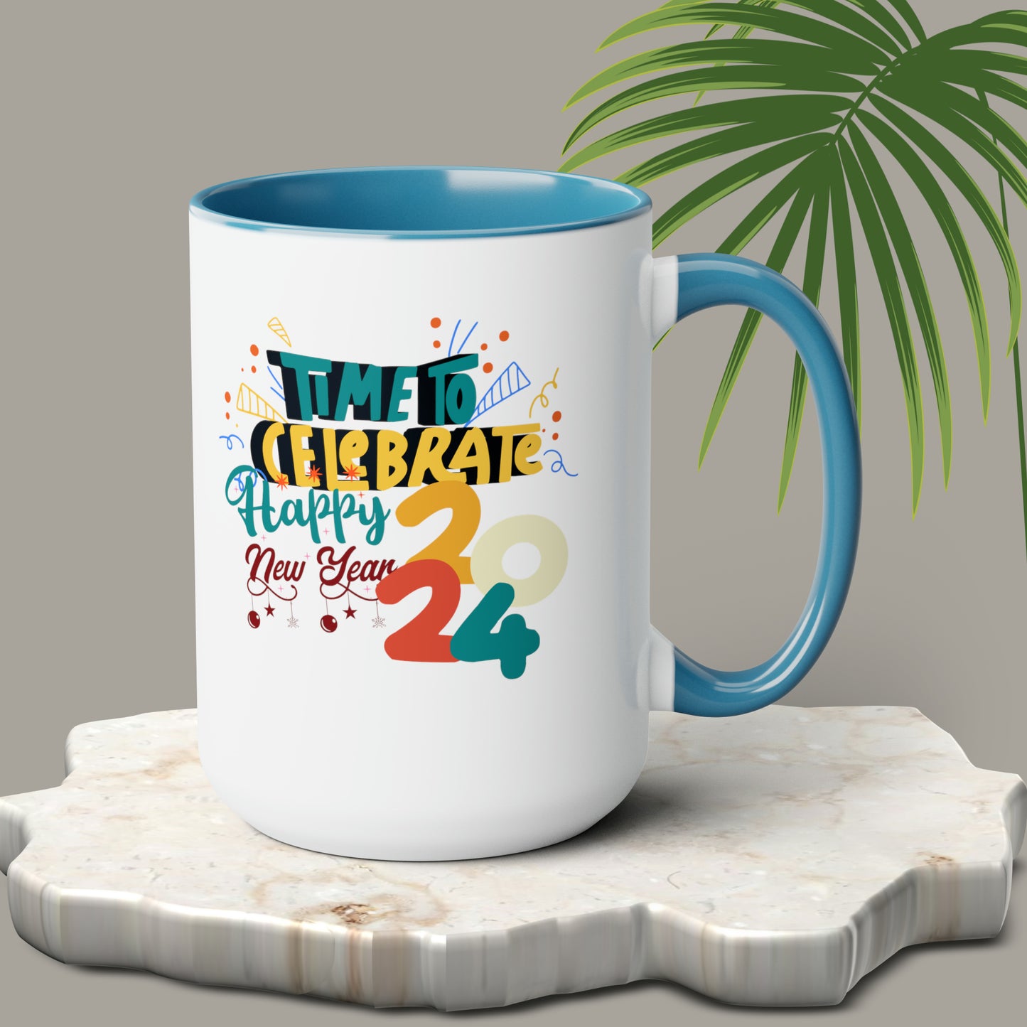 Happy New Year Two-Tone Coffee Mugs, 15oz