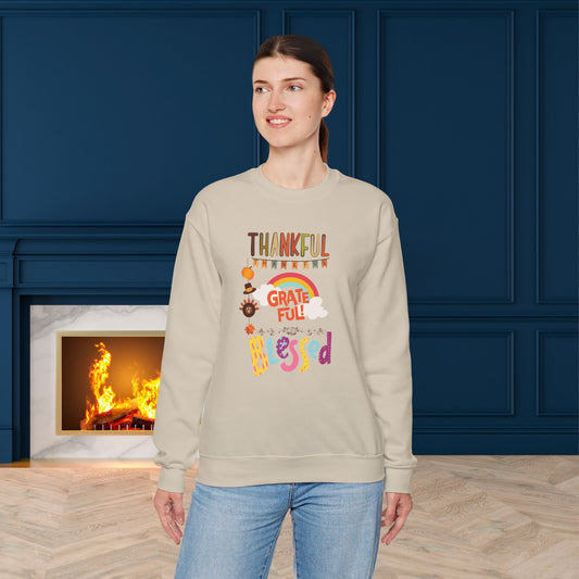 Thankful Grateful Blessed Sweatshirt, HappyThanksgiving Sweatshirt - Unisex Heavy Blend, Happy Thanksgiving2024 Sweatshirt, Thanksgiving Gift, Festive Sweatshirt.