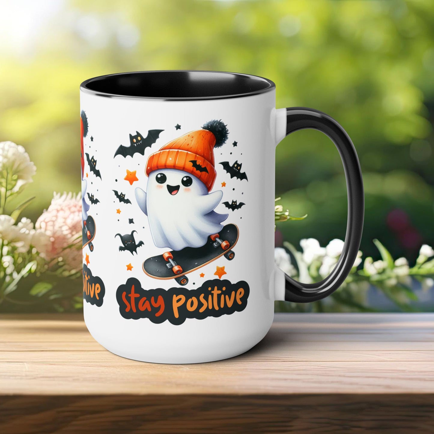 Stay Positive Halloween Coffee Mug,  Let's Go Halloween Coffee Mug, Trick or Treat Halloween Coffee Mug, Cute Skeleton Coffee Mug, Spooky Season Halloween Coffee Mug.